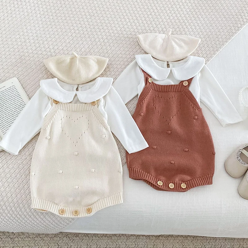 2024 New Autumn Newborn Baby Girls Clothing Set Long Sleeved Cotton T-shirt+Sleeveless Knitted Jumpsuit  Baby Girl Clothes Suit