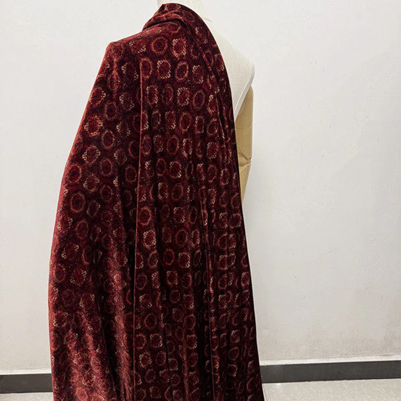 1 meter 100% Mulberry Silk Lining Silk Velvet Fabric Wine with Circle 138cm 54