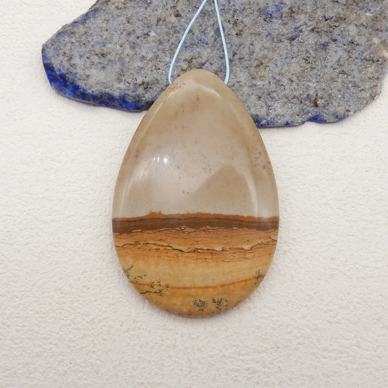 Semiprecious Natural Stone Picture Jasper Water Drop Pendant Bead Fashion Jewelry Necklace Accessories 60x40x7mm 27g