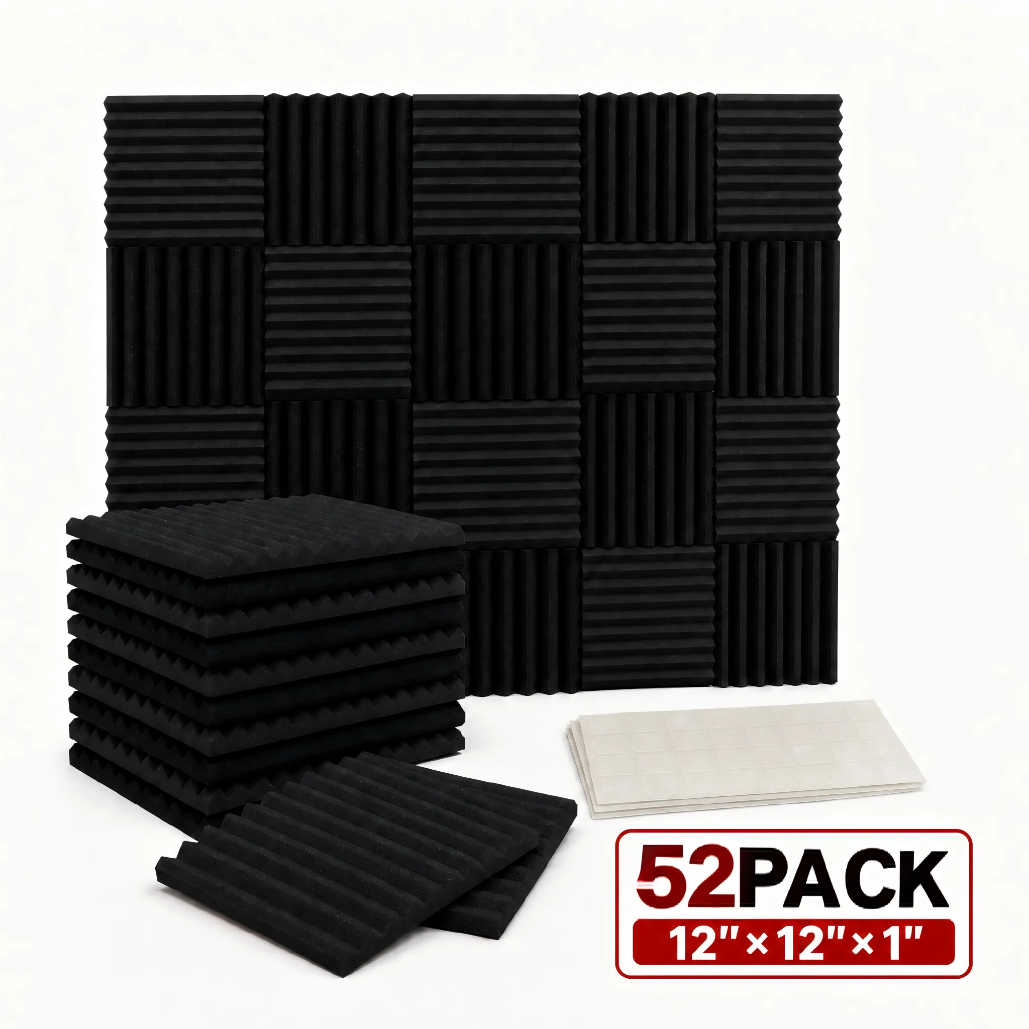 52 Pack Black Acoustic Foam Panels 1