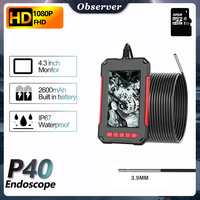 3.9mm Industrial Endoscope Camera 1080P HD 4.3 Inch IPS Pipe Car Inspection Borescope IP67 Waterproof With 8 LED light SD Card