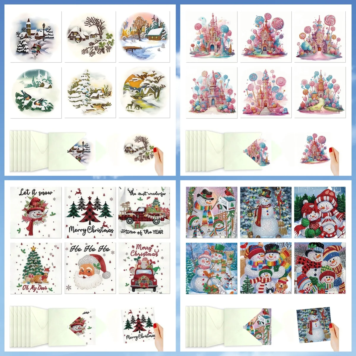 6 DIY diamantbemalte Kunstsets mit Weihnachtsthema-Grußkarten, mit einzigartigen Designs, die Segen und Wünschen ausdrücken.