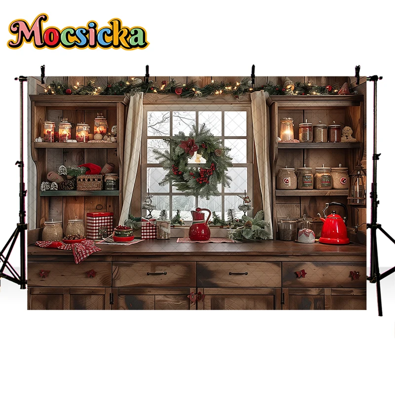 Mocsicka Christmas Kitchen Backdrops Kids Family Photography Child Adult Photocall Decors Baby Child Photo Xmas Room Backgrounds