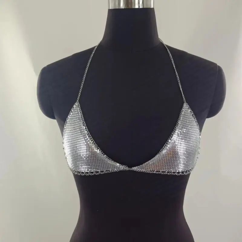 Trendy Metal Body Chain Bra Camisole Hollow out Underwear for Social Gatherings 