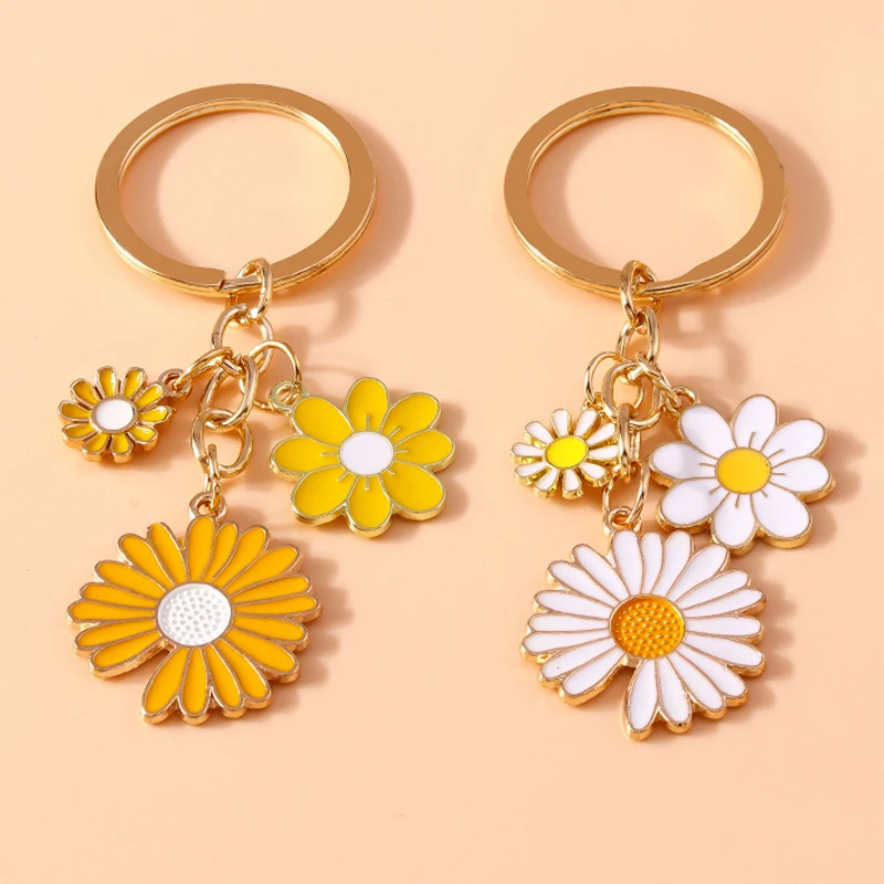 Aihua Nette Emaille Gänseblümchen Blume Schlüsselbund Für Frauen DIY Handtasche Anhänger Auto Schlüssel Ring Halter Souvenir Geschenke Schmuckstück – Detail 1