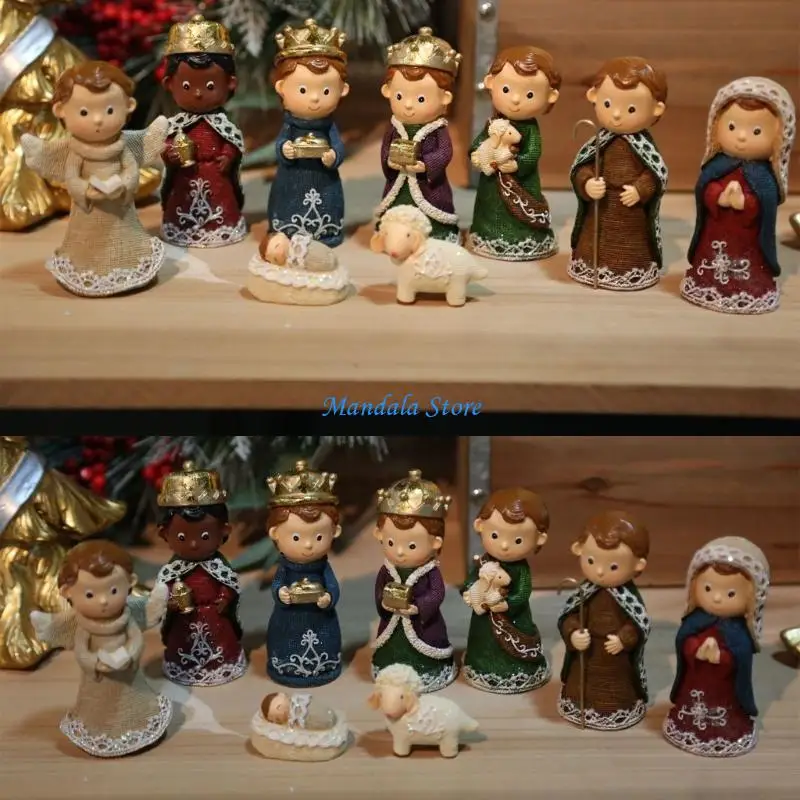 

U2JC Stable Nativity Scene Statue Christmas Nativity Figurines Holy Family Collectable Decors,Table Ornament for Indoor