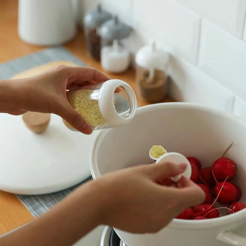 

Round Transparent Spice Jars Storage Containers Kitchen Sugar Jar Glass Lid Spoon Tea Snacks Nut Container Party