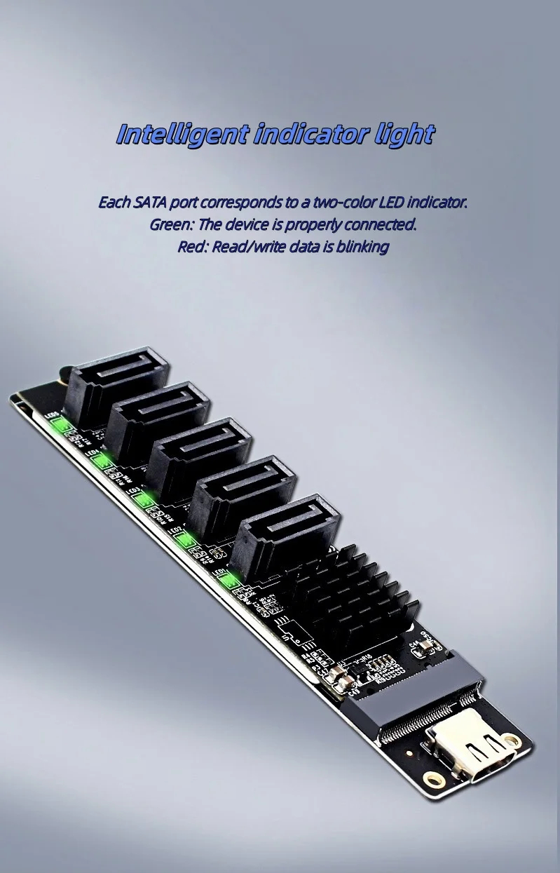 Original JM575+JMS580 TYPE-C To SATA3.0 5 Ports Adapter Converter Card 6Gbps USB10G For SATA SSD HDD Expansion PH8057-5S