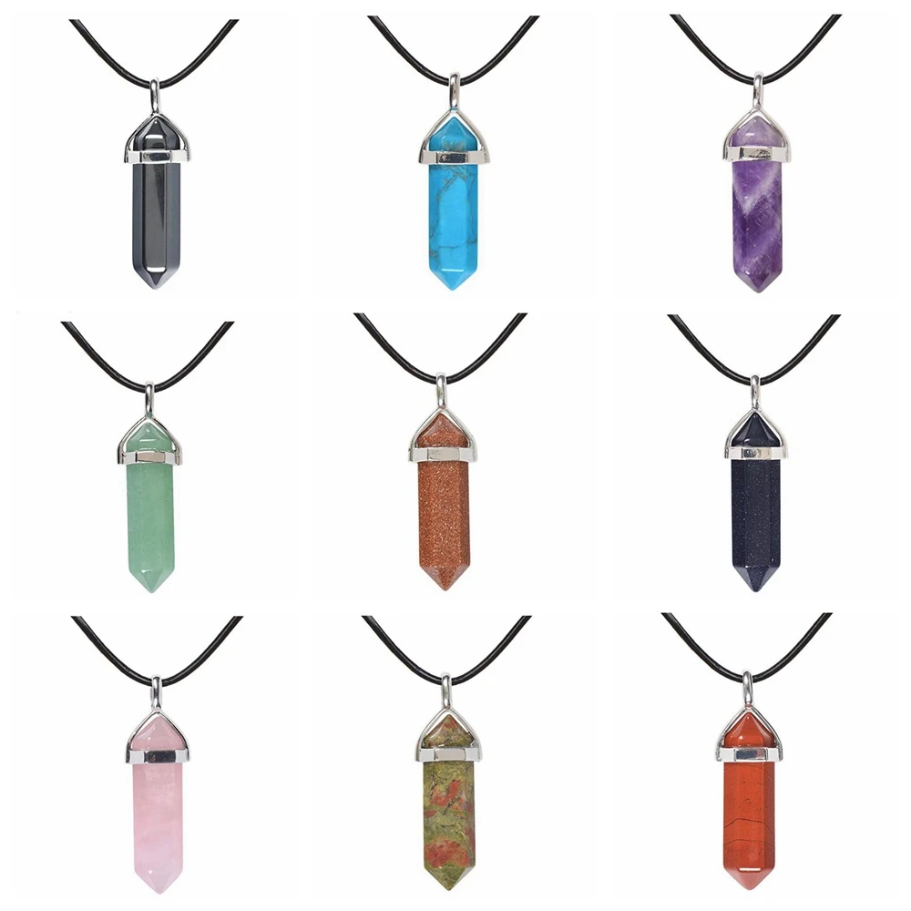JOYA GIFT Hexagonal Pointed Reiki Chakra Stone Pendant Necklace Women Girl Jewelry 18inch Chain chunky Pendants