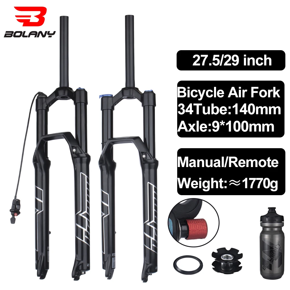 Bolany Bicycle Air Fork 27.5/29 inch Mtb Bike Air Suspension Fork 120/140mm Travel Straight Tube Magnesium Alloy Bike Fork