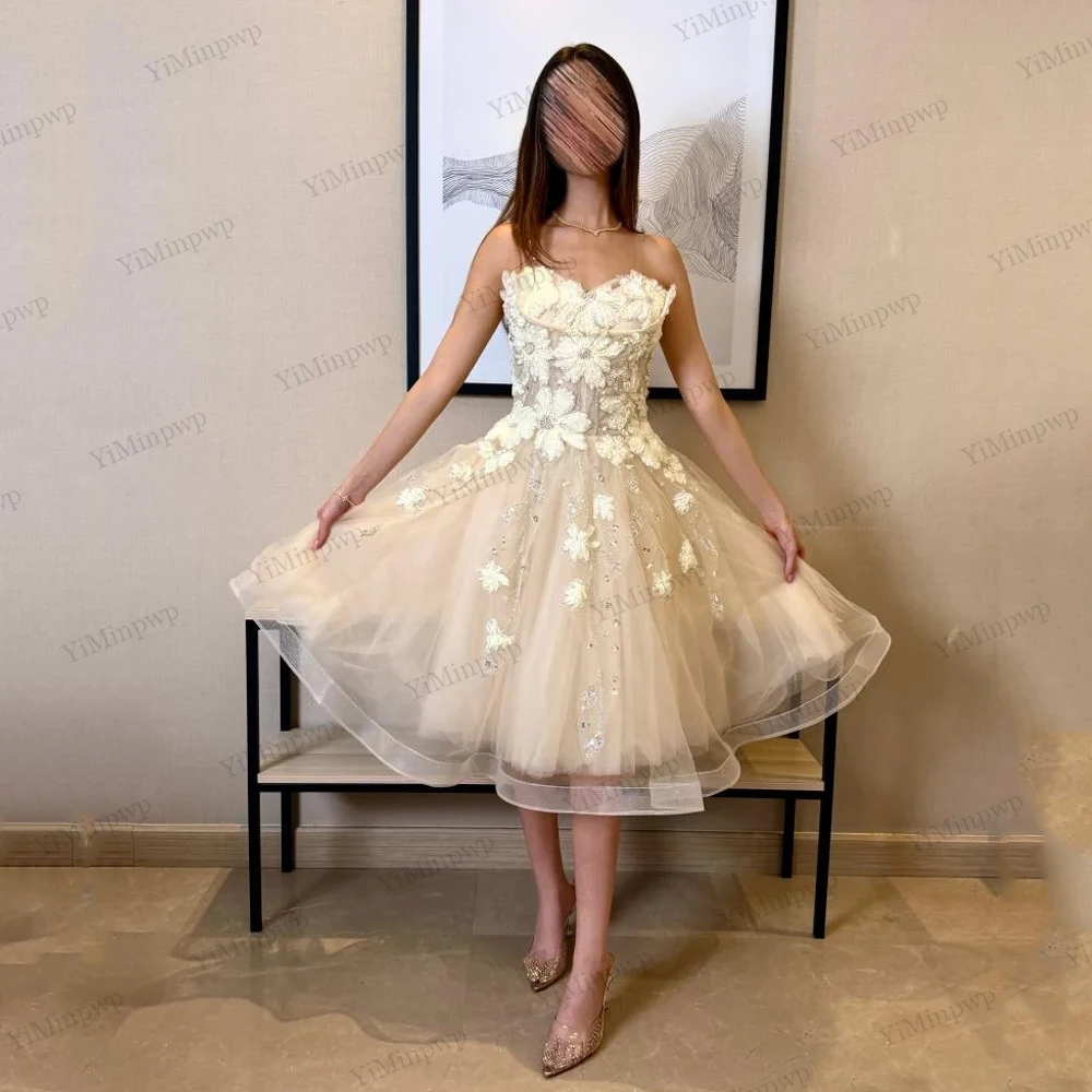 

Midi Dubai Luxury Evening Dress 2026 Flowers A-Line Backless vestidos de fiesta elegante Knee Length Birthday Dresses Customized