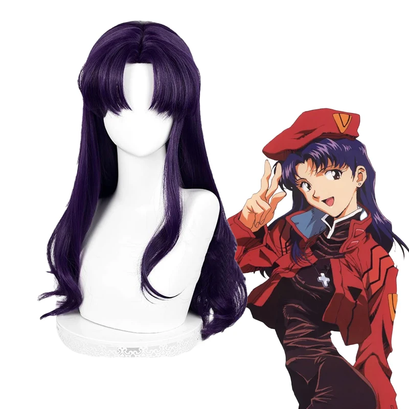 คัตสึรากิ มิซาโตะคอสเพลย์วิกผมอะนิเมะ EVA สีม่วงผมยาวหยิกฮาโลวีนคริสต์มาสคาร์นิวัลสำหรับผู้หญิง