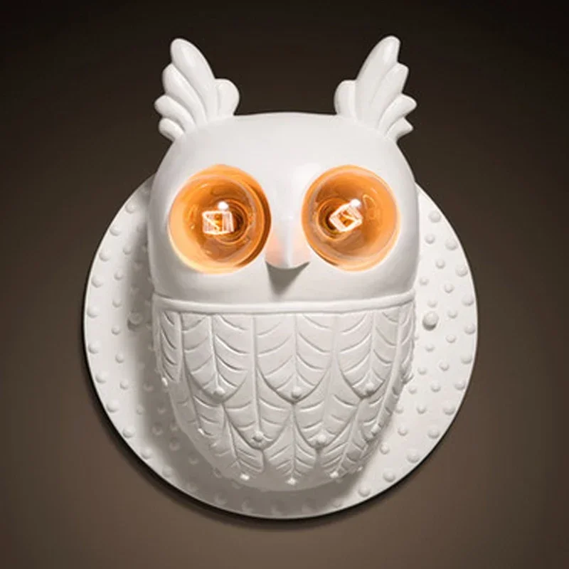 Nordic Creative Led E27*2 Individuality Wall Lighting Bedside Bedroom Lighting Corridor Resin Double Head Owl Wall Lamp