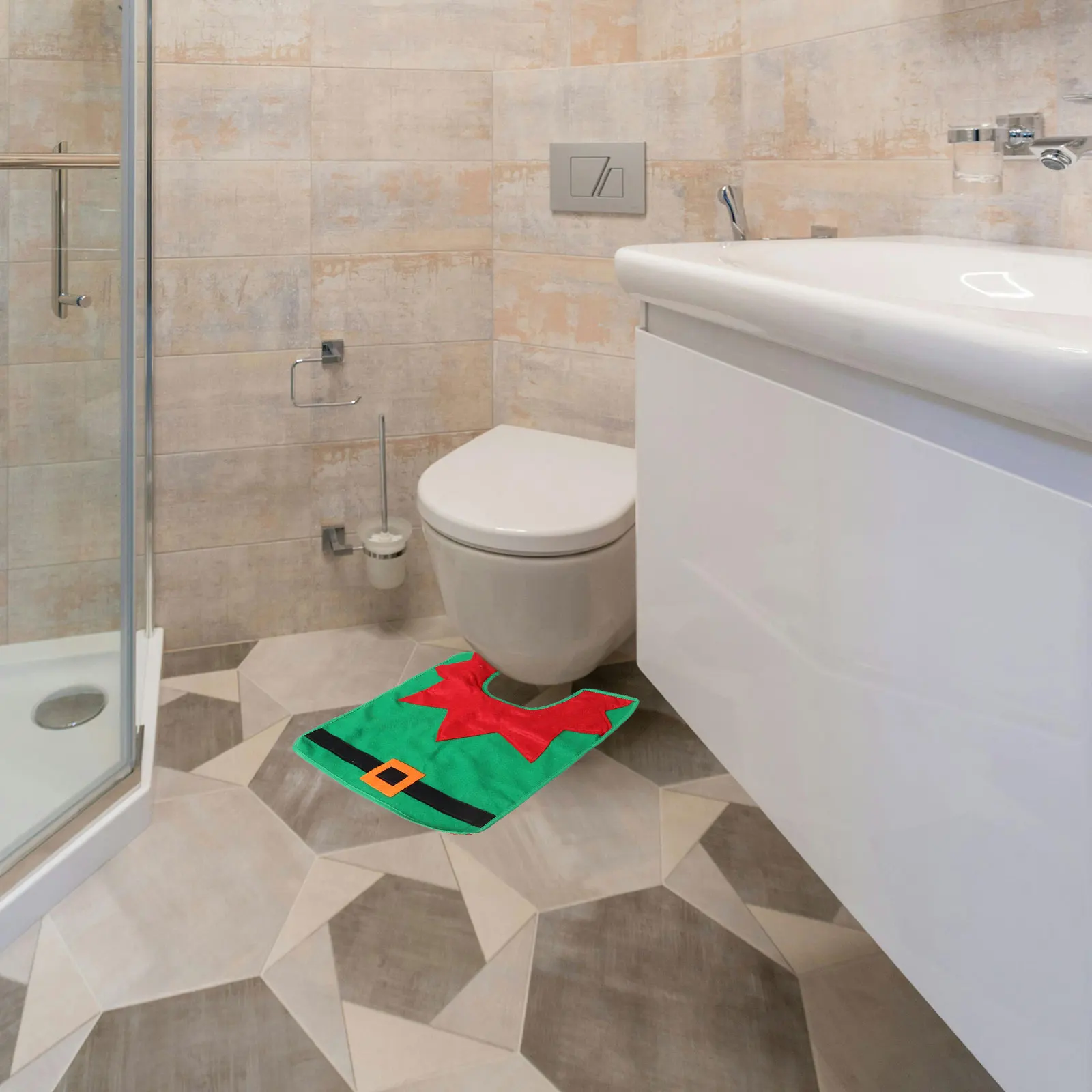 

3 pcs Christmas Toilet Seat Rug Set Fit Round Oval Tank Cover Bath Mat Holiday Decoration Elf Style Bathroom Toilet Cover Home