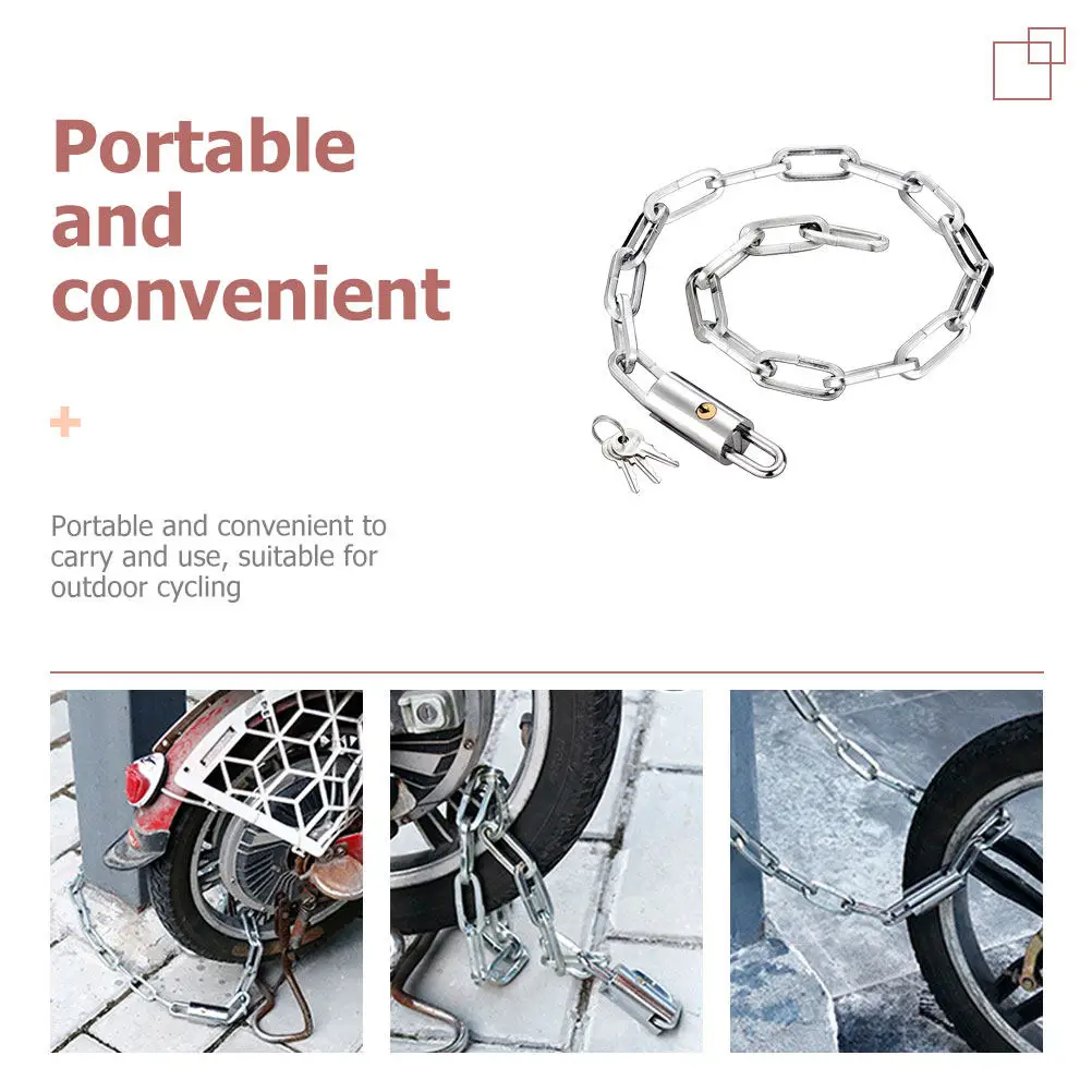 

Bike Chain Lock Sturdy Wear-Resistant Cut Proof Chain for Motorcycle Mountain Bike Portable Anti-Theft Cycling Lock with Keys