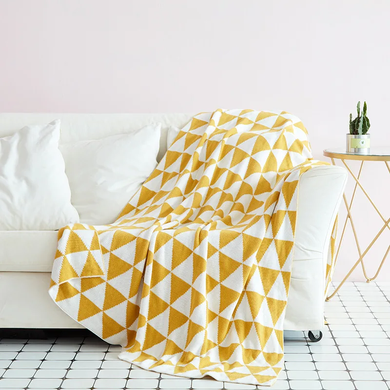

100% Cotton Knitting Blanket Double Layer Thread Triangle Office Air Conditioning Shawl Sofa Nordic Bedding Luxury Decoration