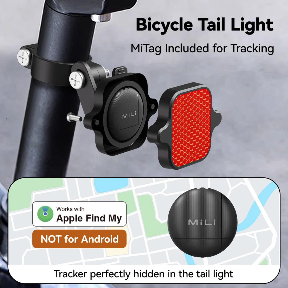 

Mili Air Tracker Tag with Bike Tail Light Bluetooth Item Finder Compatible with Apple Find My APP (iOS Only) Locator for Outdoor
