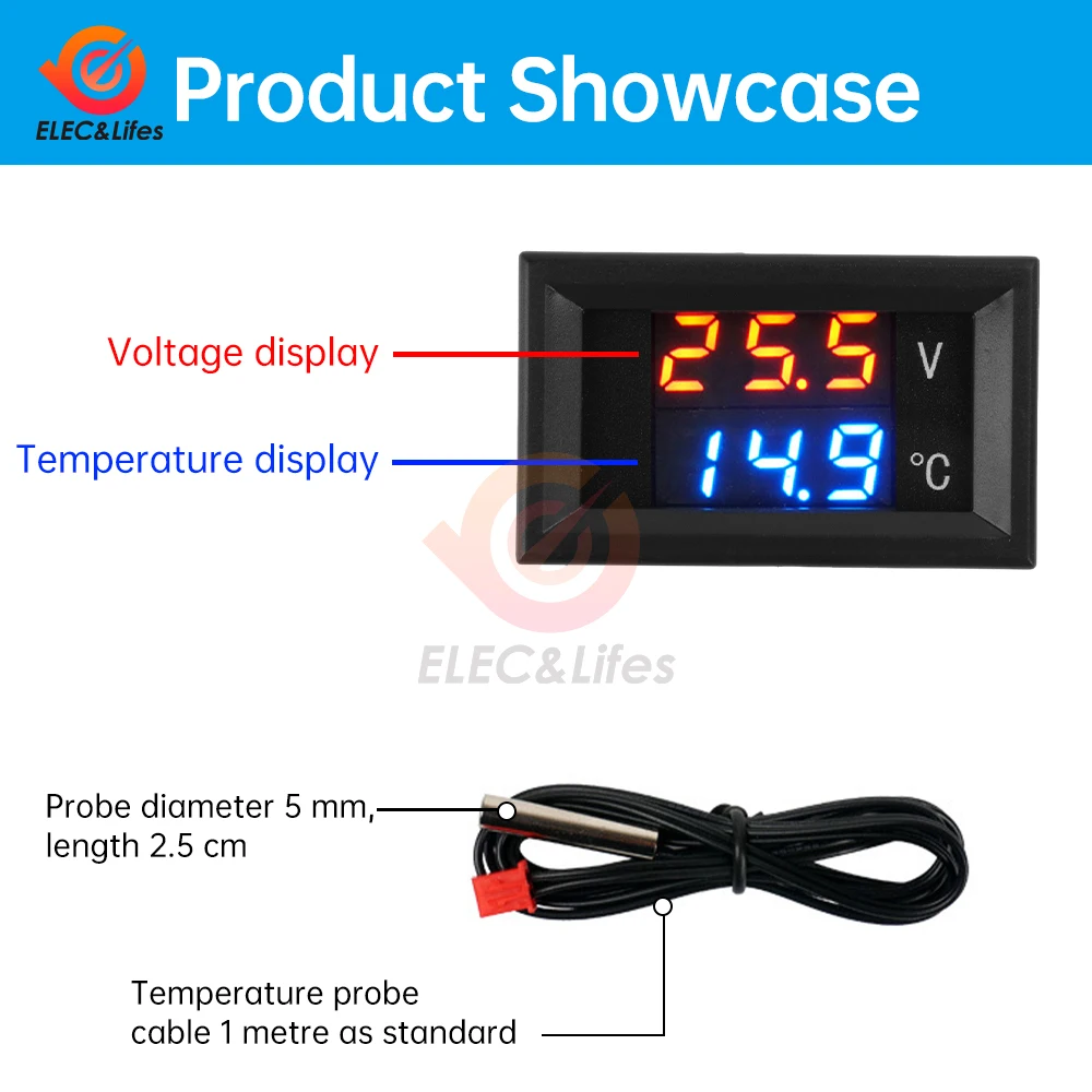 2 In 1 Car Auto 12V 24V Thermometer Voltmeter Universal Dual Display LED Digital Thermometer Voltmeter Car Accessories