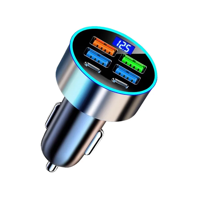 1 Pc Multi Port with Digital Display Support for Ultra Fast Charging, 6-port with Voltage, Car Mounted One To Six Car Supplies