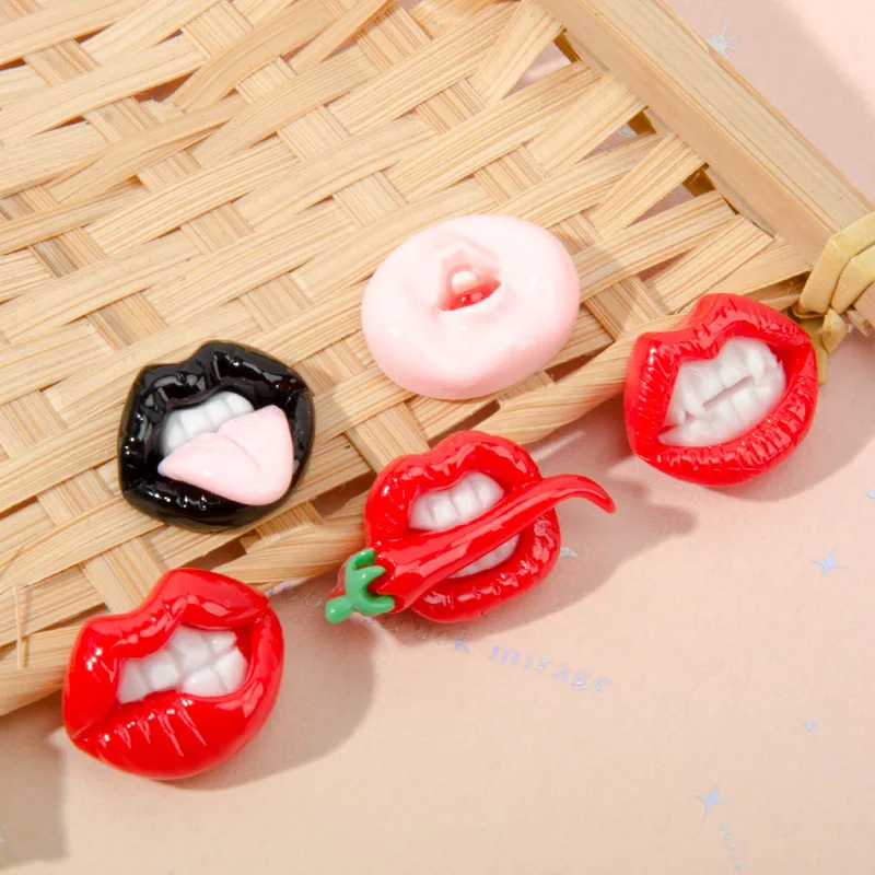 10 Pcs New Lovely Mini Cartoon Red Sexy Charm, Lips Resin Cabochon Scrapbook Diy Jewellery Hairpin Accessories Decorate Craft