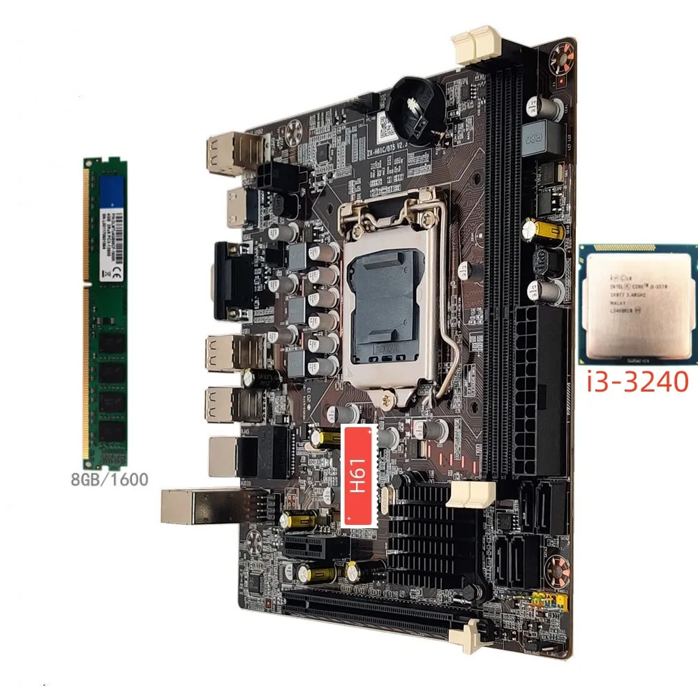 Placa lógica H61 LGA1155 para escritorio, procesador Intel chip de doble núcleo,Cpu de 3,3 GHz, i3-3240 + 4GB, memoria de 1600HZ