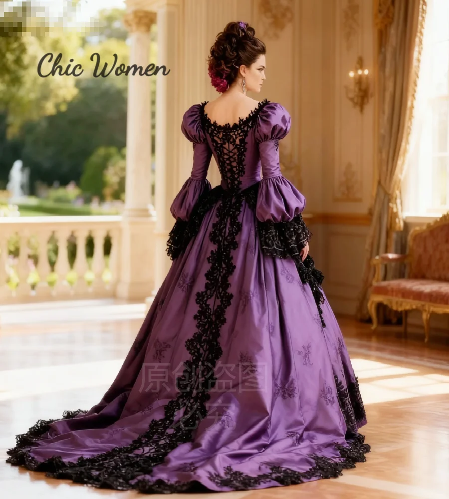 16th Century Renaissance Victorian Evening Dress 2026 Retro Bustle Marie Antoinette Prom Dress With Black Lace Medieval Formal