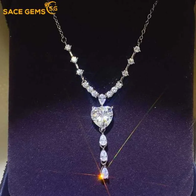 

SACE GEMS GRA Certified D VVS1 3ct Moissanite Pendant Necklaces for Women Luxury Jewelry Gift 925 Sliver Plated White Gold