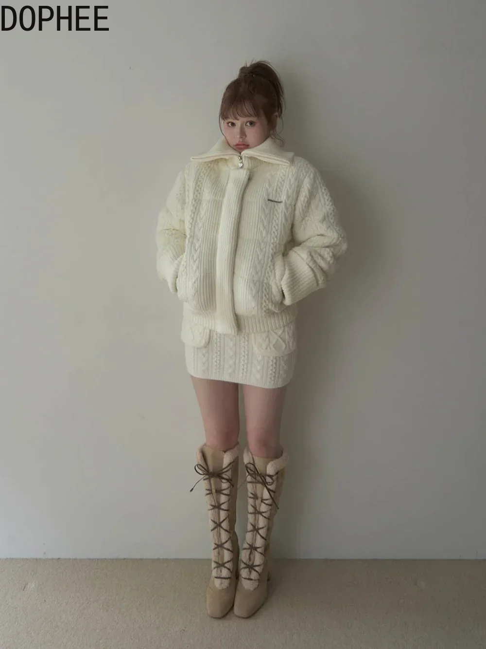 

Japanese Fashion Lady All-match High Waist A-line Skirt Autumn Winter Double-pockets Slim Knitted Pencil Skirt (30days Shipped)