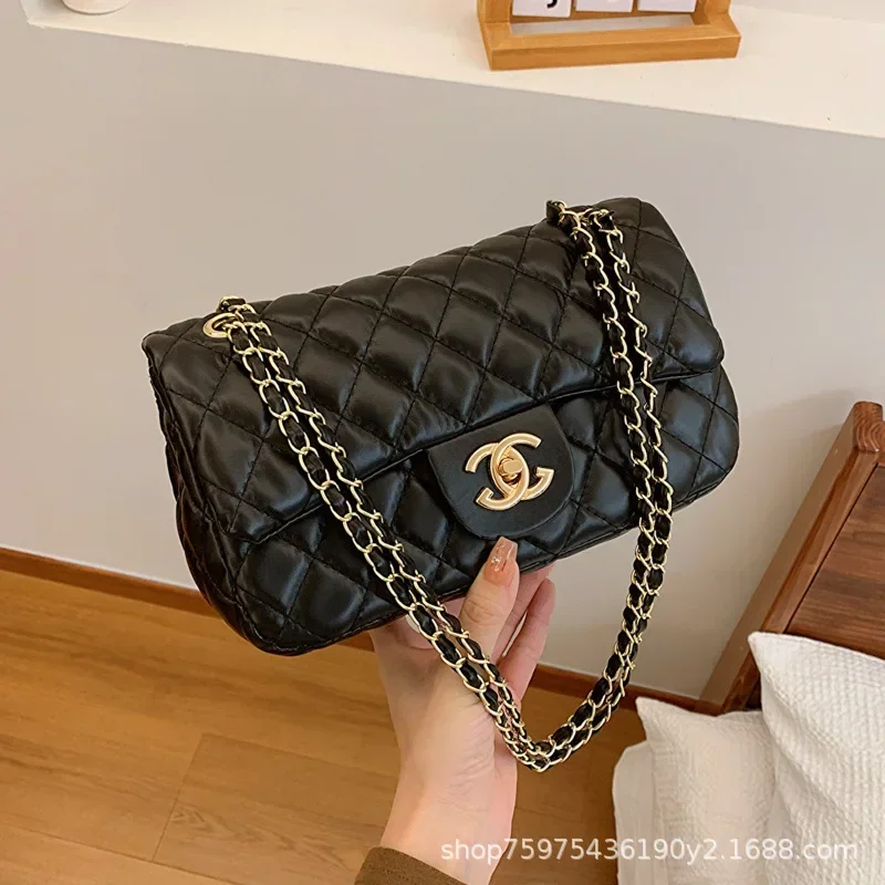 2024 New Women Bag Simple Fashion Wild Diamond Lattice Bag Small Fragrant Wind Single Shoulder Crossbody Chain Small Square Bag