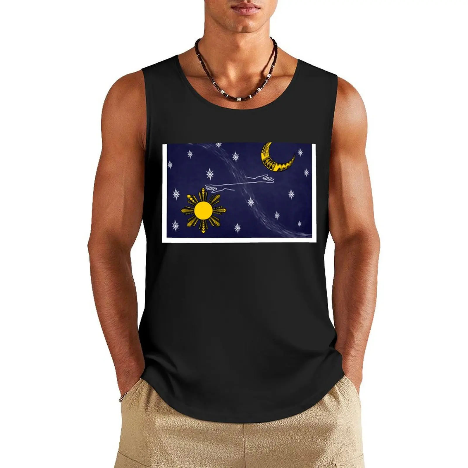

Reaching for the Tribal Sun and Moon Tank Top Men's sports t-shirt Men's cotton t-shirt