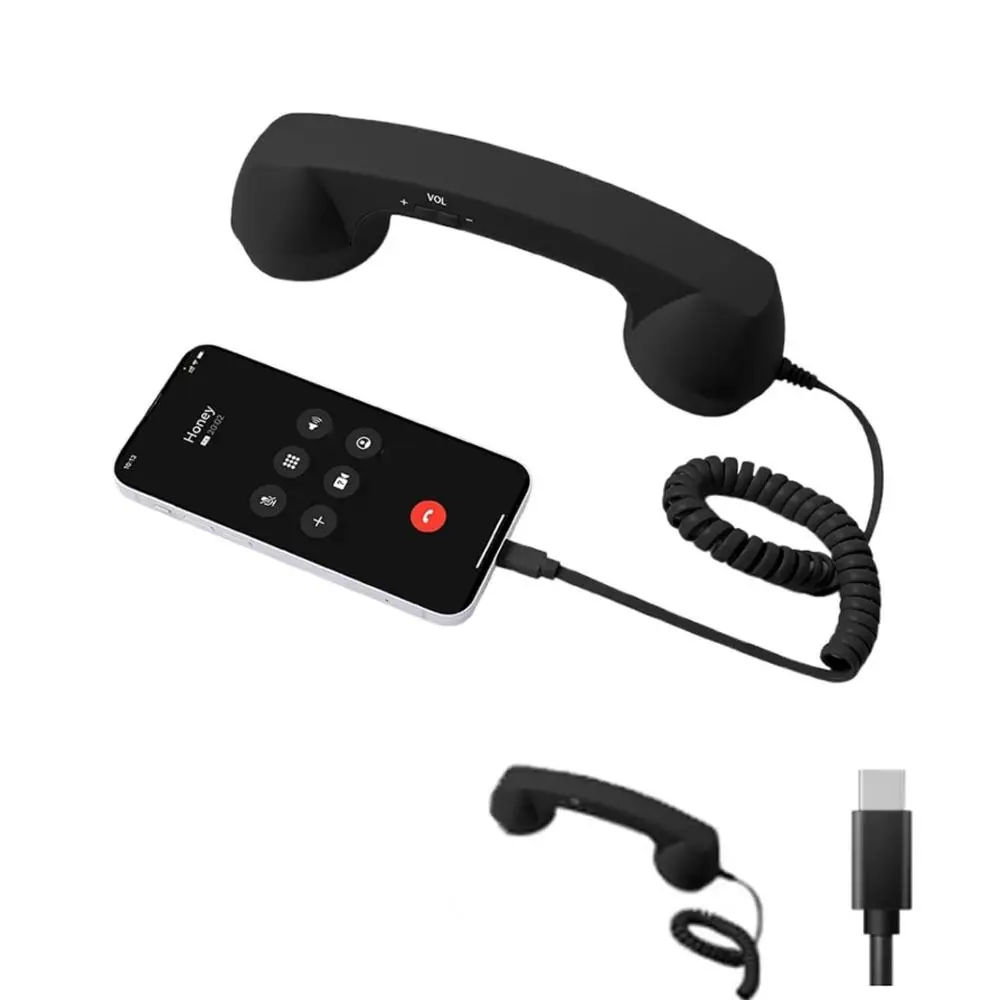 with Microphone Phone Handset Type-C Telephone Style Landline Handle Receiver Tangle Free Wire Handheld Cell Phone Receiver