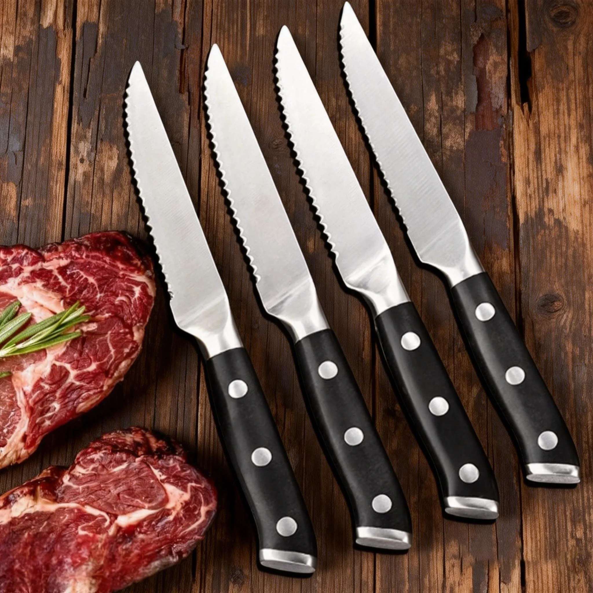 1/4-teiliges Messerset aus Edelstahl mit Wellenschliff, geeignet für Steakmesser, verwendet an Esstischen, Steakmesser-Set