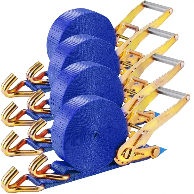 

9m X 50mm Double J Hook Ratchet Straps (11,000 lbs Break Strength), Heavy Duty Tie Down Straps for Trucks, Motorcycle, 4Pcs
