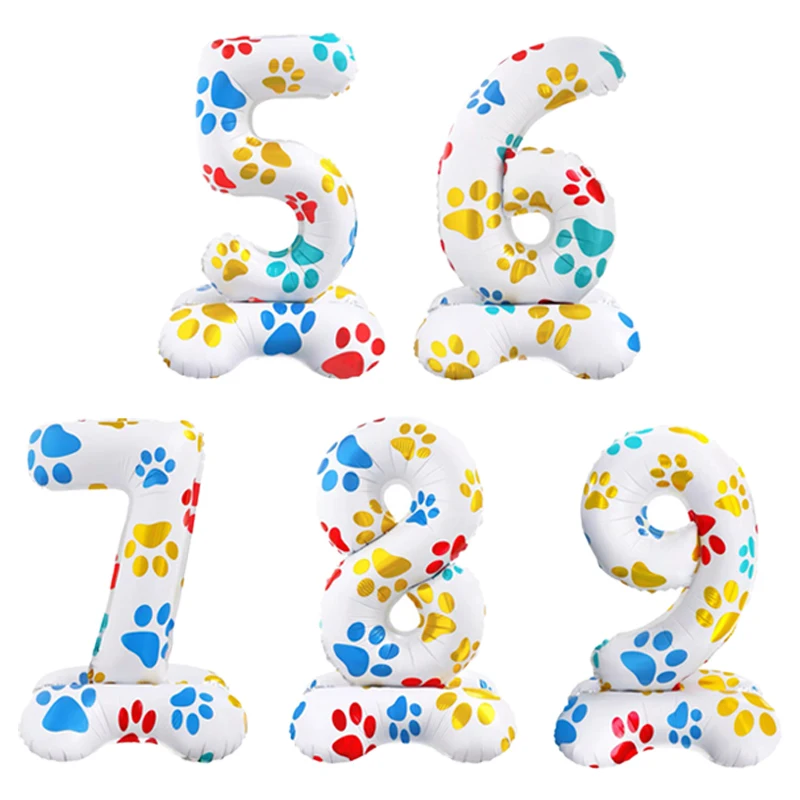 1Pc New 16 Inch Dog Paw Pattern Base With Numbers 0-9 Aluminum Film Balloon Pet Birthday Party Decoration Item