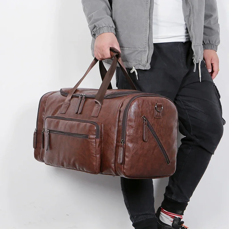 Sacs fourre-tout de voyage en cuir rétro pour hommes, sac de week-end masculin, grande capacité, bagage à main, sacs à main polochon, initié, livraison directe, bolso