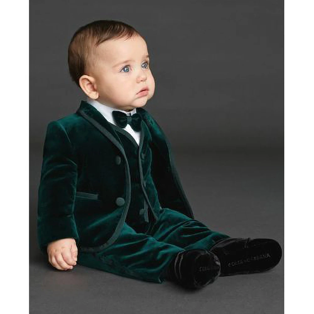 

Green Velvet Baby Boy Clothes Fashion Shawl Lapel Single Breasted Blazer Sets Chic Party Formal Wedding Boys Suits 3 Piece