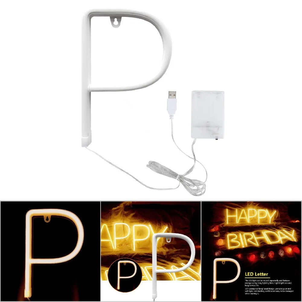 Letter Shape LED Neon Lamp USB/Battery Powered Dual Power Supply LED Neon Light Warm White Light Wall Mountable