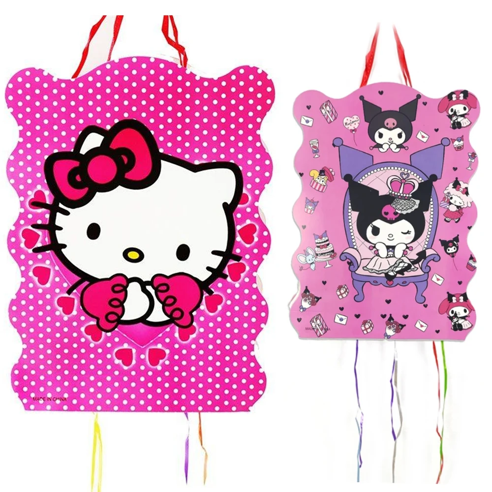 1 unids/lote Hello Kitty Kuromi tema Pinatas niñas niños favores eventos de feliz cumpleaños decoraciones de fiesta DIY cartón piñata