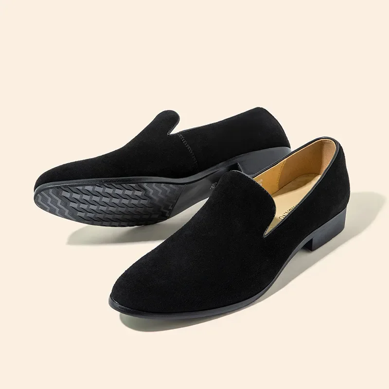 Loafers Men Slip-on Pointy Suede Lazy Black Blue Breathable Handmade Dress Shoes for Men