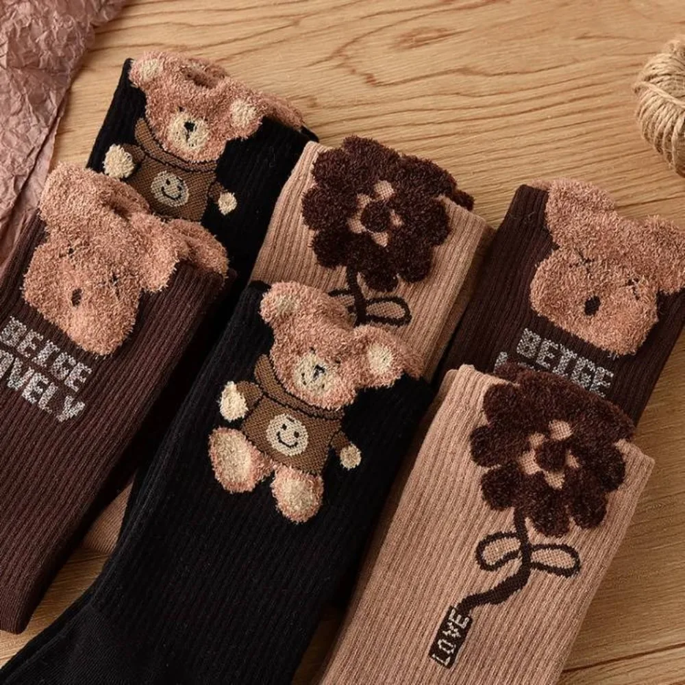 

Warm Cotton Cotton Socks Brown Bear Bear Socks Soft Middle Tube Socks