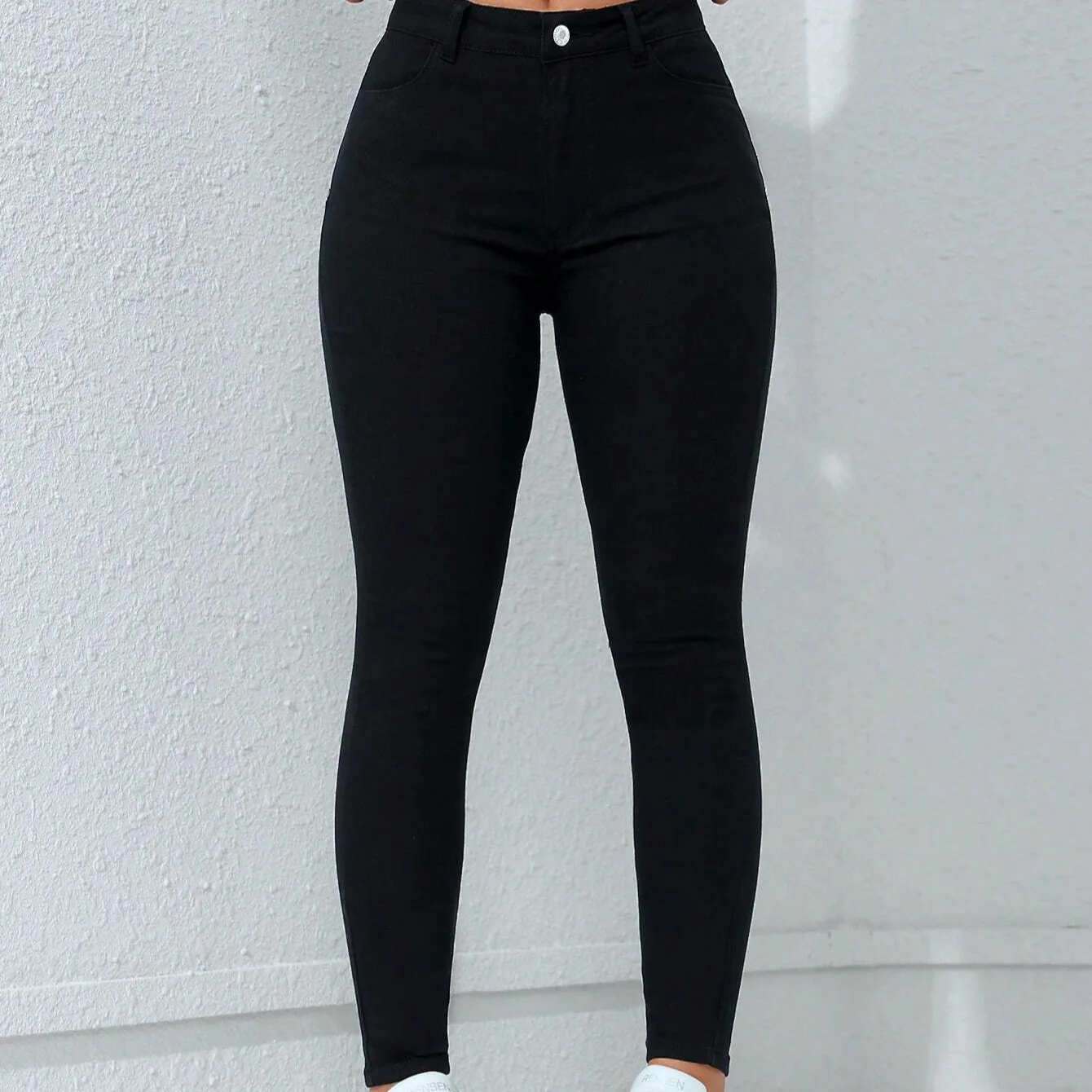 

High Waist Stretchy Women's Jeans Black Pencil Pants Butt Lifting Denim Skinnies Cotton Elastic Fabric Faded Treatment