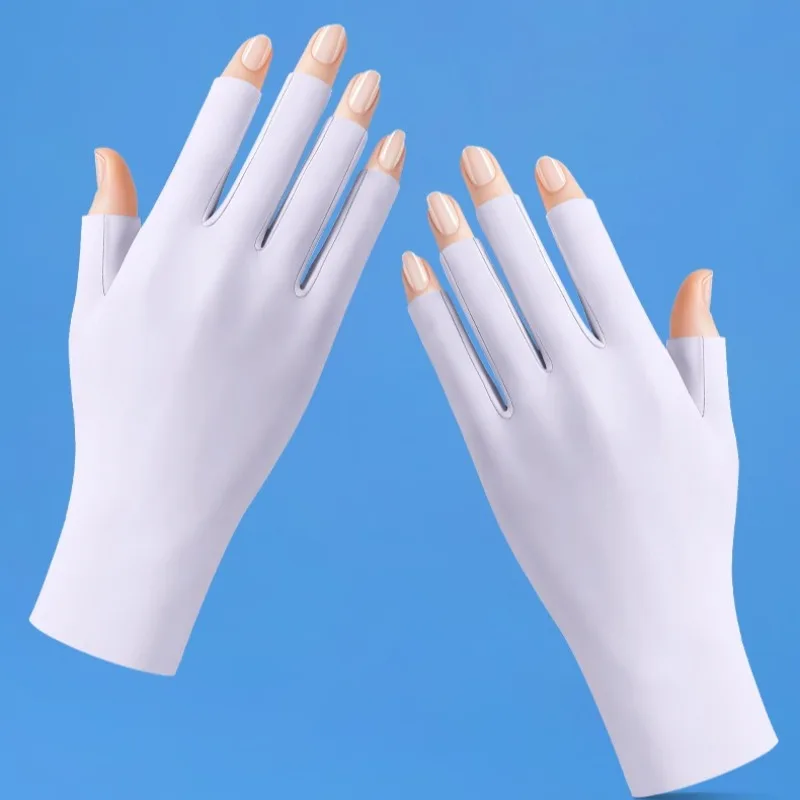 

UV Protection Icy Silk Nylon Gloves Sunscreen for Nail Art Curing Outdoor Driving Cycling