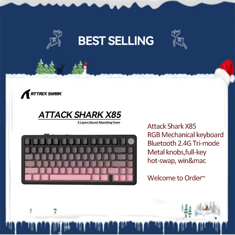 

Attack Shark X85 RGB Bluetooth Mechanical keyboard, 2.4G tri-mode, ,metal knobs,full-key hot-swap, win&mac