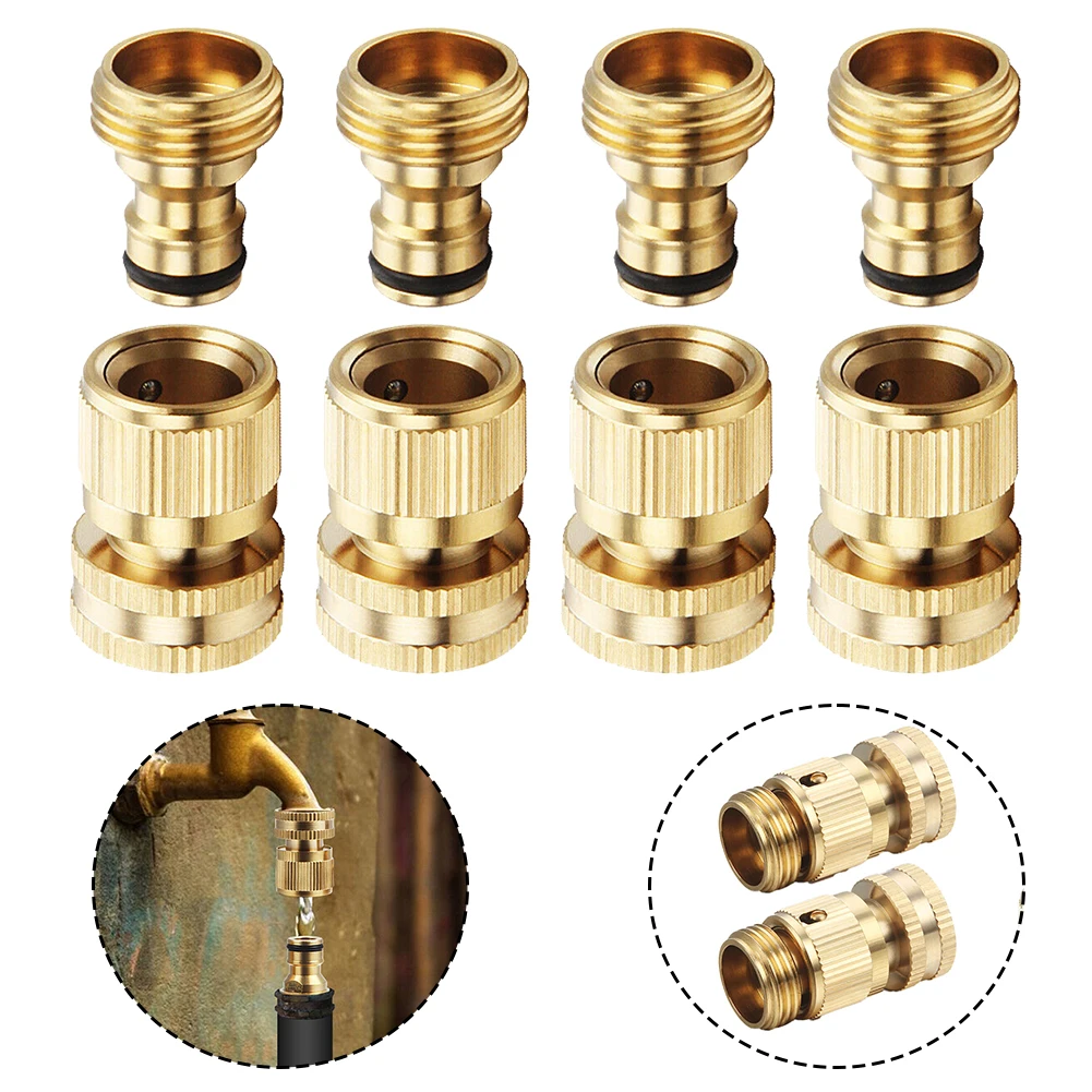 

4pcs 3/4" Garden Hose Quick Connect Water Hose Fits Brass Female Male Connector Set Fits All Types Of Garden Hose