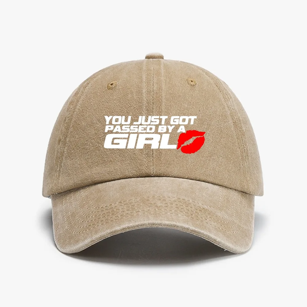 

You Just Got Passed By A Girl Funny Baseball Cap Washed soft top Distressed Denim caps fashion Summer Breathable Sunshade Hat