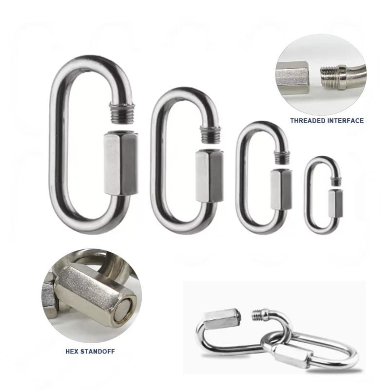 M3-M14 304(A2) /316(A4) Stainless Steel Oval Quick Links Safety Snap Hook Climbing Carabiner Lock Buckle for Trailer Threaded