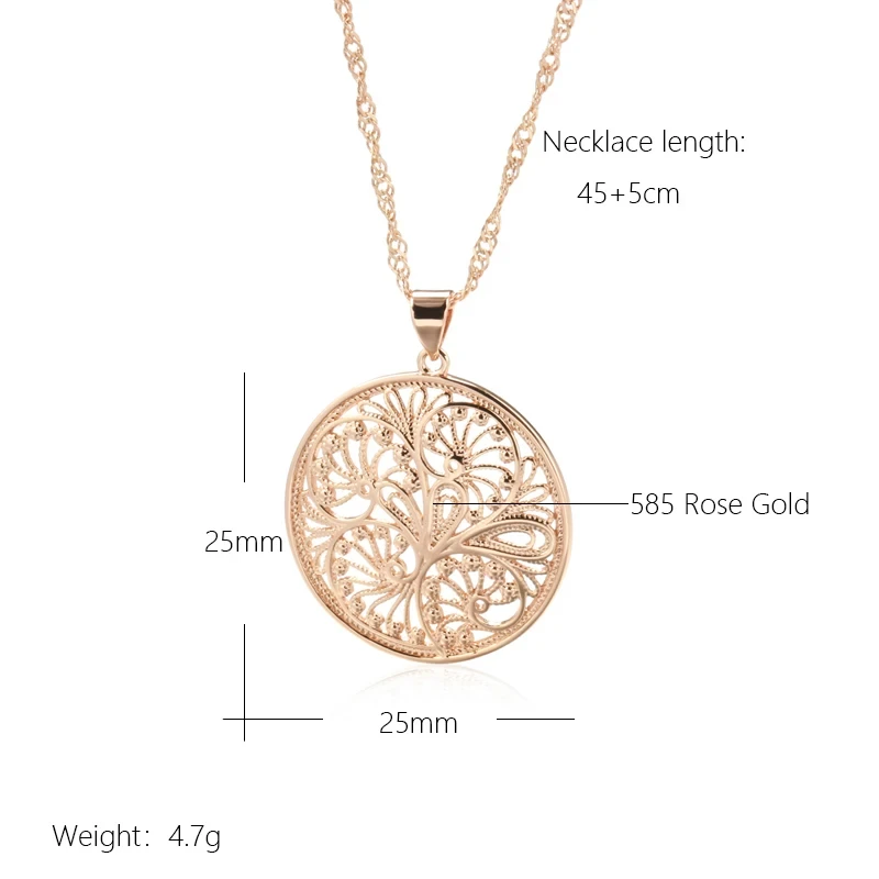 Kinel Hot Fashion Glossy Pendant Necklace For Women Unusual Metal Flower 585 Rose Gold Color Big Pendant Fine Daily Jewelry