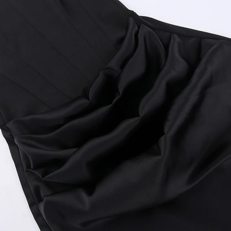 Satin Strapless Pleated Patchwork Dress For Autumn New Collection Waist Bag Buttocks Long Skirt XY23566DG