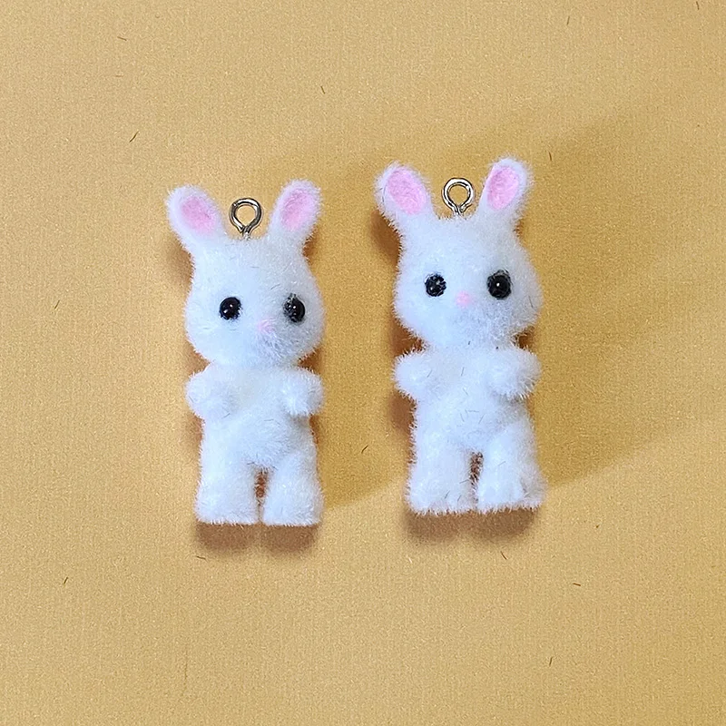 30pcs/Pack Slim Fluffy Cat Rabbit Charms Bulk Wholesale Animal Pendant Accessory DIY For Keychains Jewelry Make