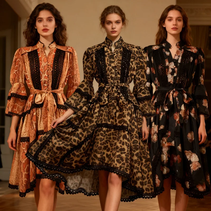 

Sexy Lace Trim Dr Women's High Waist Gown Belted Chic Sensual Long Sve Casual Faion Spring 202 Chinese Origin